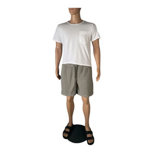 Zara Swim Trunks Mens Olive & White Striped Seersucker w/Liner Size XL (34) 4"